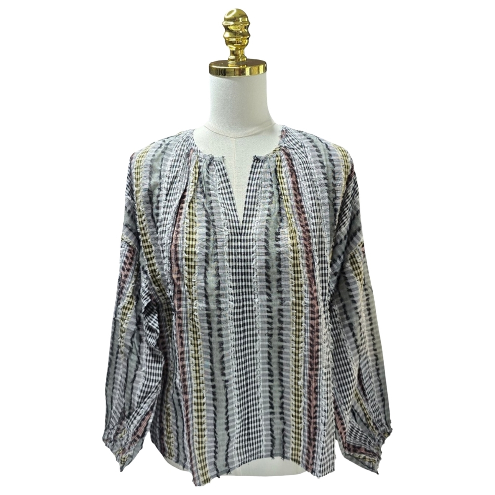 Lou & Grey Women’s M Peasant Textured Cotton Blouse NWT Multicolor Casual Top